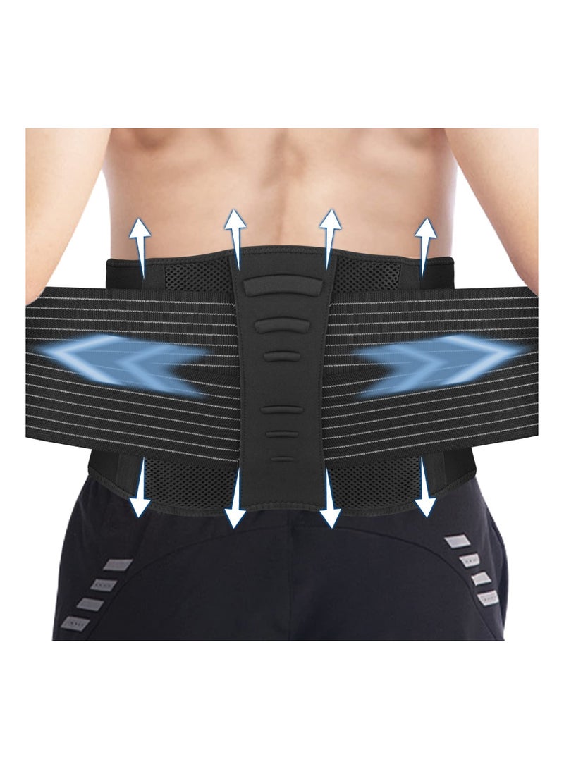 Lower Back Support Brace Belt with 3 Large Stays for Men and Women Sciatica Pain Relief Hole Mesh Double Compression Size M Waist 25.6'' to 37.4'' - Image 1