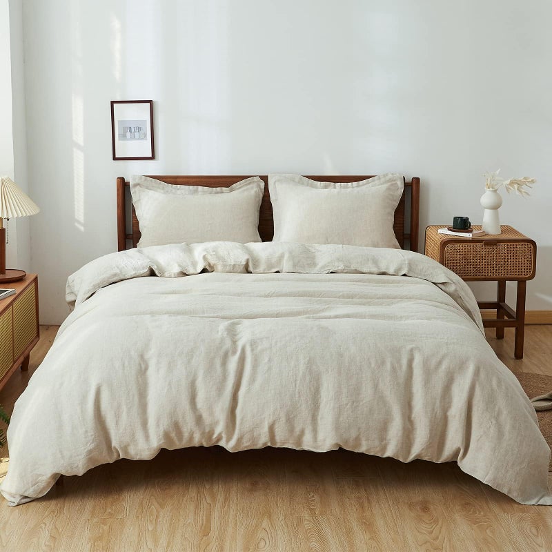 Simple&Opulence 100% Linen Duvet Cover Set, 3 PCS Natural French Flax Linen Duvet Cover Queen Size, Breathable Soft Comfy Linen Bedding Comforter Cover with 2 Pillowcases(Linen, 88"x92") - Image 1