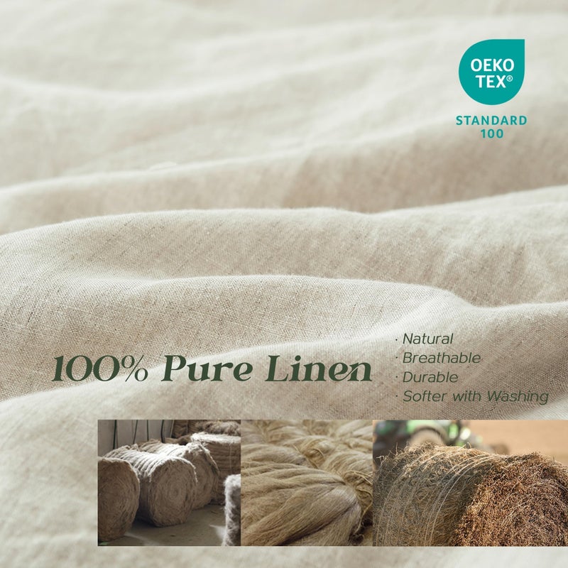 Simple&Opulence 100% Linen Duvet Cover Set, 3 PCS Natural French Flax Linen Duvet Cover Queen Size, Breathable Soft Comfy Linen Bedding Comforter Cover with 2 Pillowcases(Linen, 88"x92") - Image 4