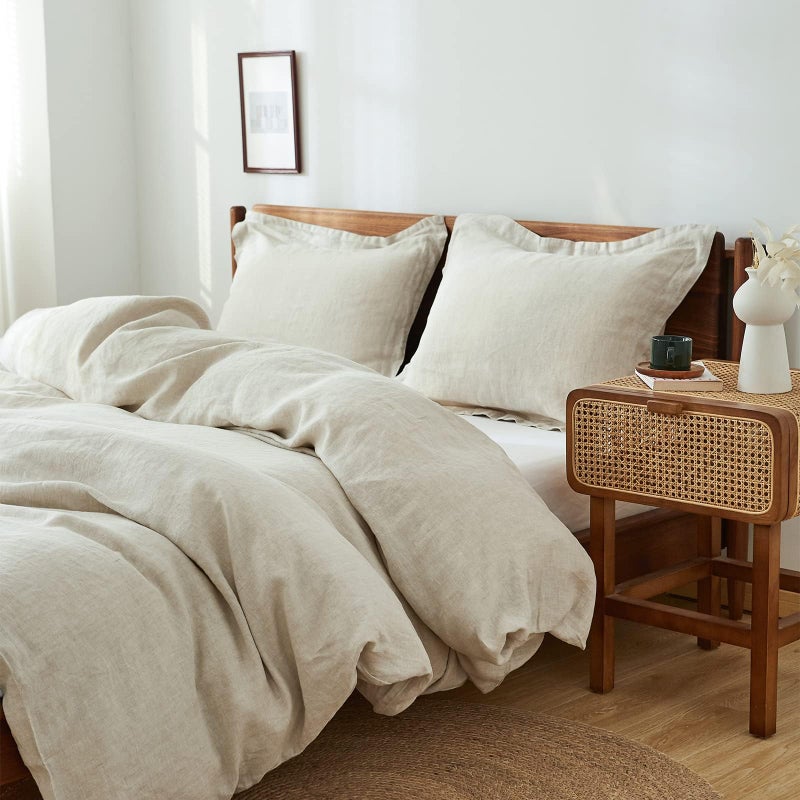 Simple&Opulence 100% Linen Duvet Cover Set, 3 PCS Natural French Flax Linen Duvet Cover Queen Size, Breathable Soft Comfy Linen Bedding Comforter Cover with 2 Pillowcases(Linen, 88"x92") - Image 2