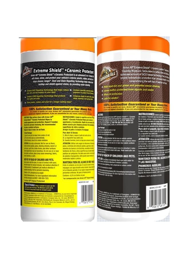 Armor All Leather Cleaner Wipes for Car Interior with UV Protection, Ceramic Leather and Extreme Protectant Wipes Bundle (50 Wipes Total) - Image 2