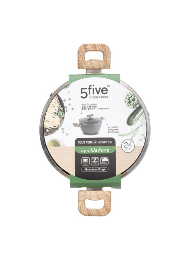 Five Simply Smart Nature Forged Aluminium Casserole Dish with Lid Grey and Beige 24cm 111008A - Image 4