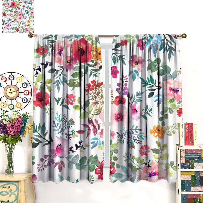 GoDazzling Floral Blackout Windows Curtains, Watercolor Floral Pink Floral Curtain Decoration Pink Curtains, for Home Living Room Bedroom Decor 42x45in 2 Panels - Image 3