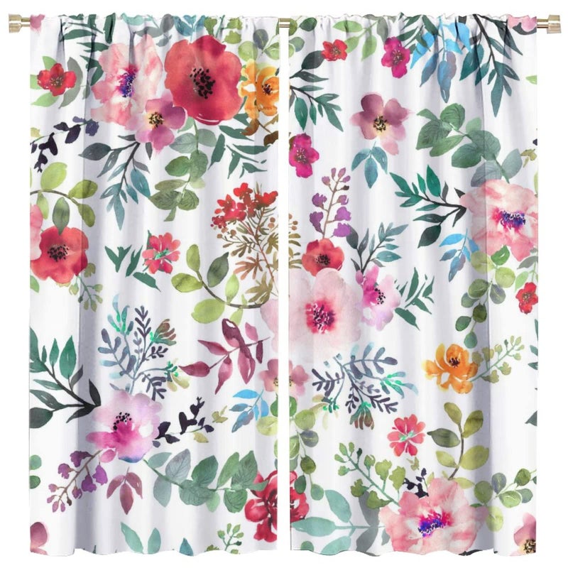GoDazzling Floral Blackout Windows Curtains, Watercolor Floral Pink Floral Curtain Decoration Pink Curtains, for Home Living Room Bedroom Decor 42x45in 2 Panels - Image 1
