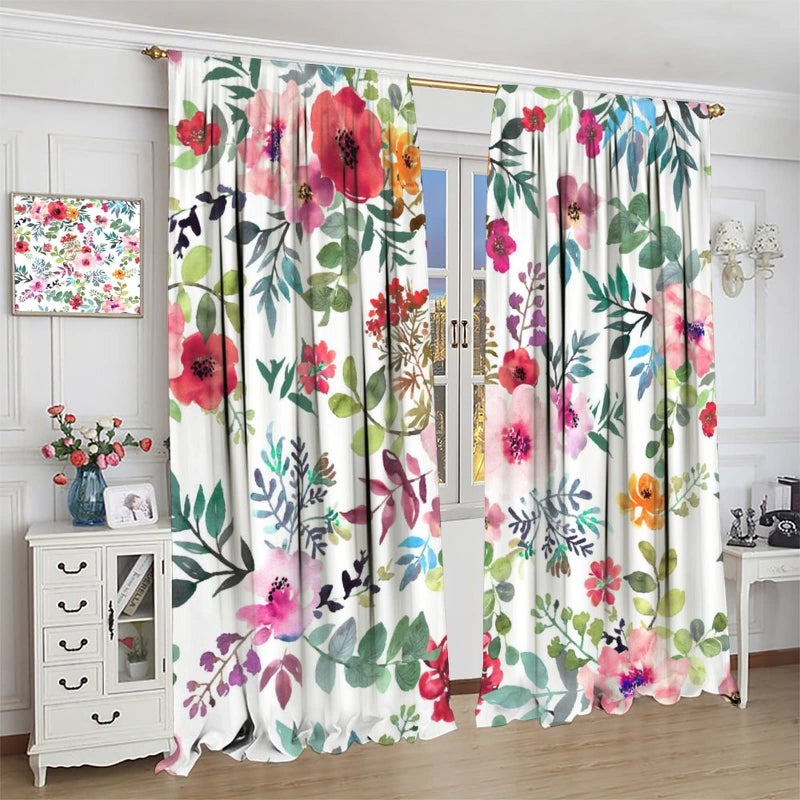 GoDazzling Floral Blackout Windows Curtains, Watercolor Floral Pink Floral Curtain Decoration Pink Curtains, for Home Living Room Bedroom Decor 42x45in 2 Panels - Image 4