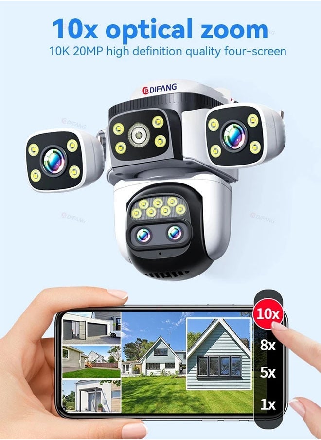 AL RAID Night vision outdoor WIFI camera, 10x zoom 20MP ultra-high-definition four-lens PTZ automatic intelligent tracking surveillance camera, waterproof and dustproof, 200 meters viewing distance, 360° rotation without blind spots, two-way voice, built-in microphone - Image 5