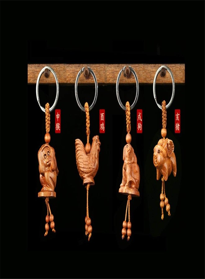 Zzooi Peach Wood Chinese Zodiac Monkey Key Ring for Attract The Good Luck Wealth,FengShui Decor - Image 4