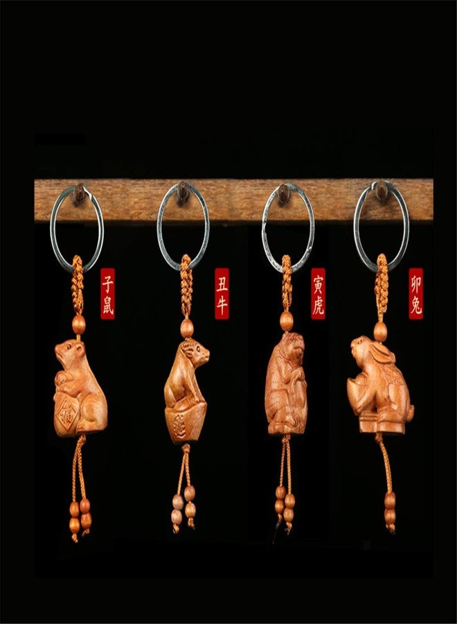 Zzooi Peach Wood Chinese Zodiac Monkey Key Ring for Attract The Good Luck Wealth,FengShui Decor - Image 2