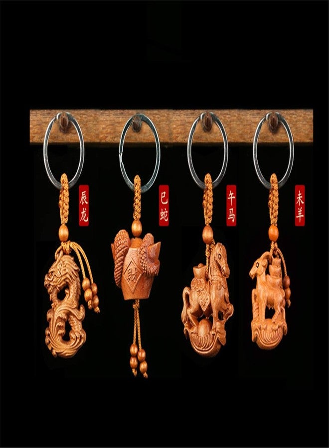 Zzooi Peach Wood Chinese Zodiac Monkey Key Ring for Attract The Good Luck Wealth,FengShui Decor - Image 3