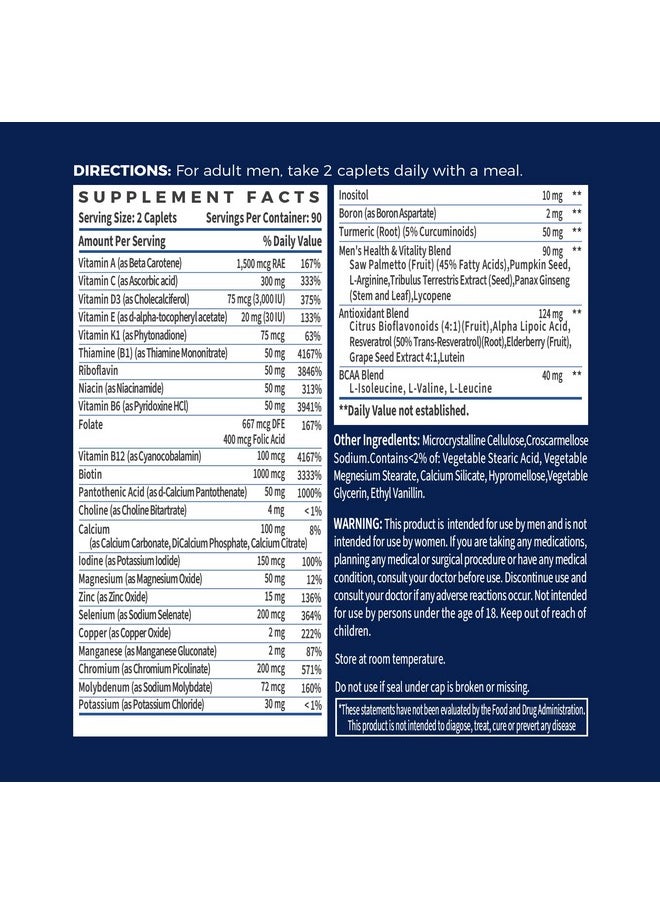 VITAMIN WORLD - Vitamin World Ultra 360 Multivitamin for Men, Men's Multivitamin with Herbs & Antioxidants for Energy & Performance, Supplement with Vitamin A, C, D, E, B12 & Zinc for Immune Support, 180 Caplets - Image 1