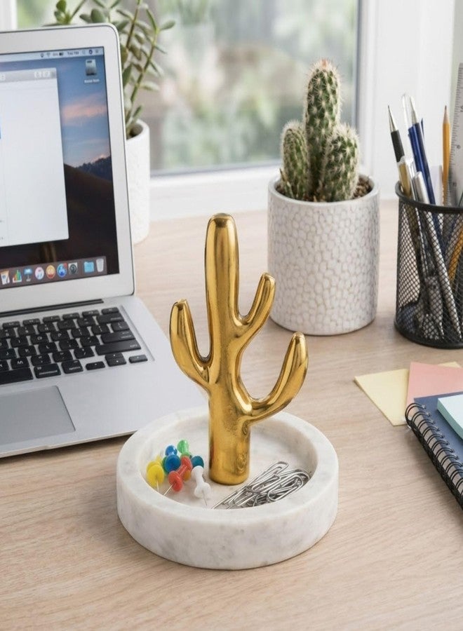 DECORAGE Jewelry Organizer Stand with Marble Base | Gold Cactus Jewelry Holder for Earring Necklace Bracelet Display Rack, Space Saving | Jewelry Tree Tray for Rings, Watches, Vanity Decor (4 Inch) - Image 2