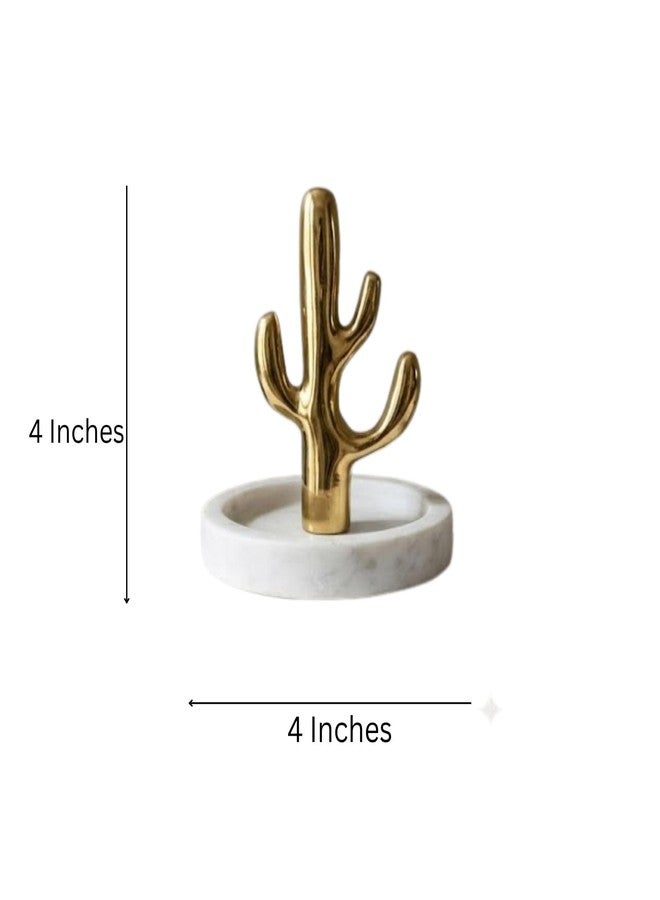 DECORAGE Jewelry Organizer Stand with Marble Base | Gold Cactus Jewelry Holder for Earring Necklace Bracelet Display Rack, Space Saving | Jewelry Tree Tray for Rings, Watches, Vanity Decor (4 Inch) - Image 4