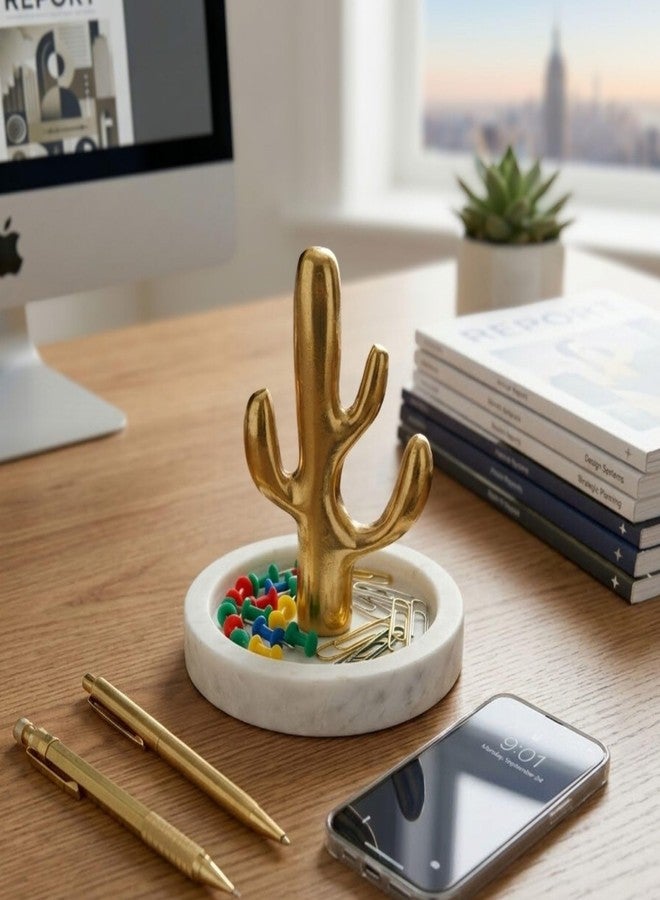 DECORAGE Jewelry Organizer Stand with Marble Base | Gold Cactus Jewelry Holder for Earring Necklace Bracelet Display Rack, Space Saving | Jewelry Tree Tray for Rings, Watches, Vanity Decor (4 Inch) - Image 3