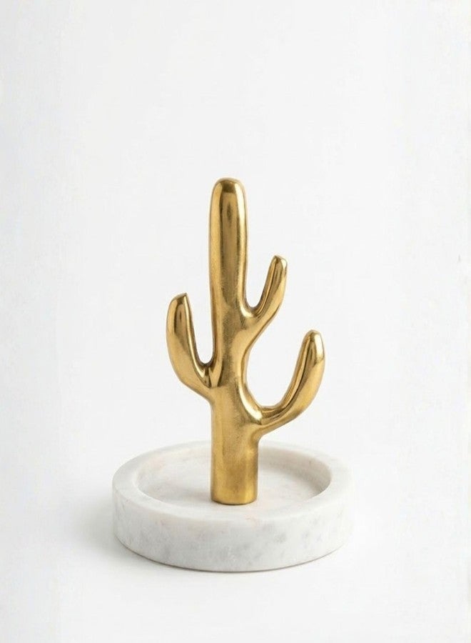 DECORAGE Jewelry Organizer Stand with Marble Base | Gold Cactus Jewelry Holder for Earring Necklace Bracelet Display Rack, Space Saving | Jewelry Tree Tray for Rings, Watches, Vanity Decor (4 Inch) - Image 5