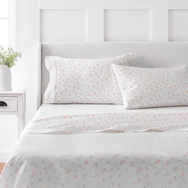 Martha stewart MARTHA STEWART 100 Cotton Queen Sheet Set  4 Piece Soft Smooth Durable Easy Care 16 Deep Pocket Sheet Bedding Sheets Sateen Sheet 1 Flat 1 Fitted 2 Pillowcases Blush 