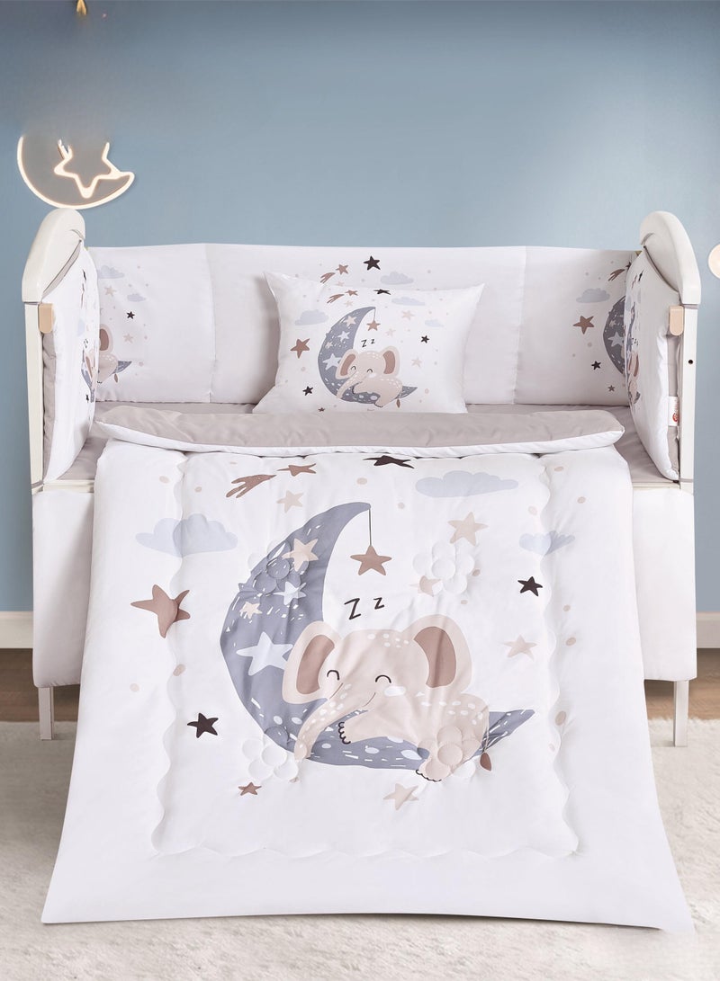 Hours Children's bed screen mattress, 5 pieces, summer, consisting of a quilt, size 132*104 cm, rubber sheet, 70*130 cm, pillowcase, size 38*28 cm, partitions, size 33*300 cm, partitions, size 33*130 cm.