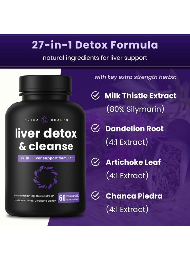 NutraChamps NutraChamps Liver Cleanse Detox & Repair Formula, 20+ Herbs: Milk Thistle Extract with Silymarin, Artichoke, Dandelion, Chicory Root Powder, Liver Support Pills Supplement, 60 Capsules - Image 4