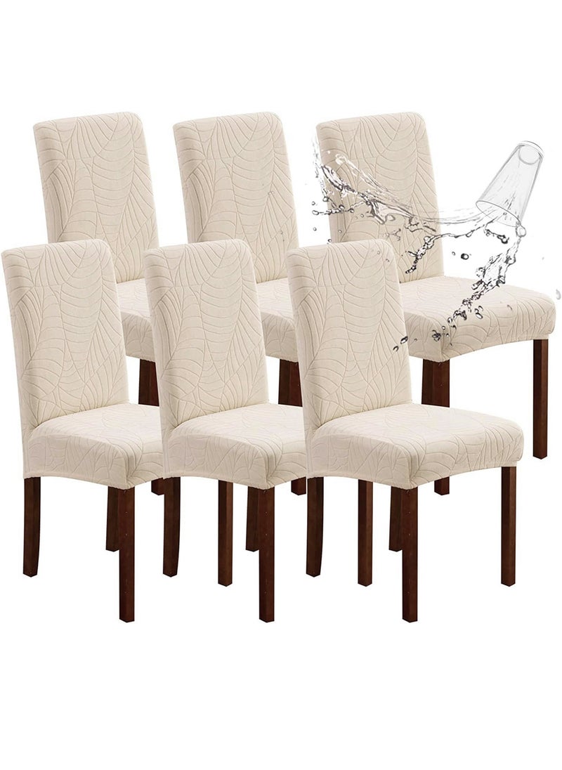 Uwals Waterproof Chair Covers for Dining Room, Stretch Jacquard Dining Chair Slipcovers, Removable Washable Chair Protector for Kitchen, Hotel, Restaurant, (6 PCS,Beige-yellow)  - Image 1