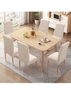 Uwals Waterproof Chair Covers for Dining Room, Stretch Jacquard Dining Chair Slipcovers, Removable Washable Chair Protector for Kitchen, Hotel, Restaurant, (6 PCS,Beige-yellow)  - Image 5