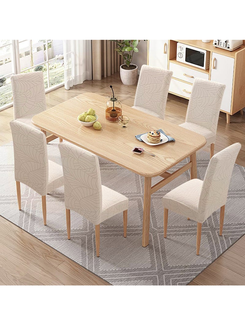 Uwals Waterproof Chair Covers for Dining Room, Stretch Jacquard Dining Chair Slipcovers, Removable Washable Chair Protector for Kitchen, Hotel, Restaurant, (6 PCS,Beige-yellow)  - Image 5