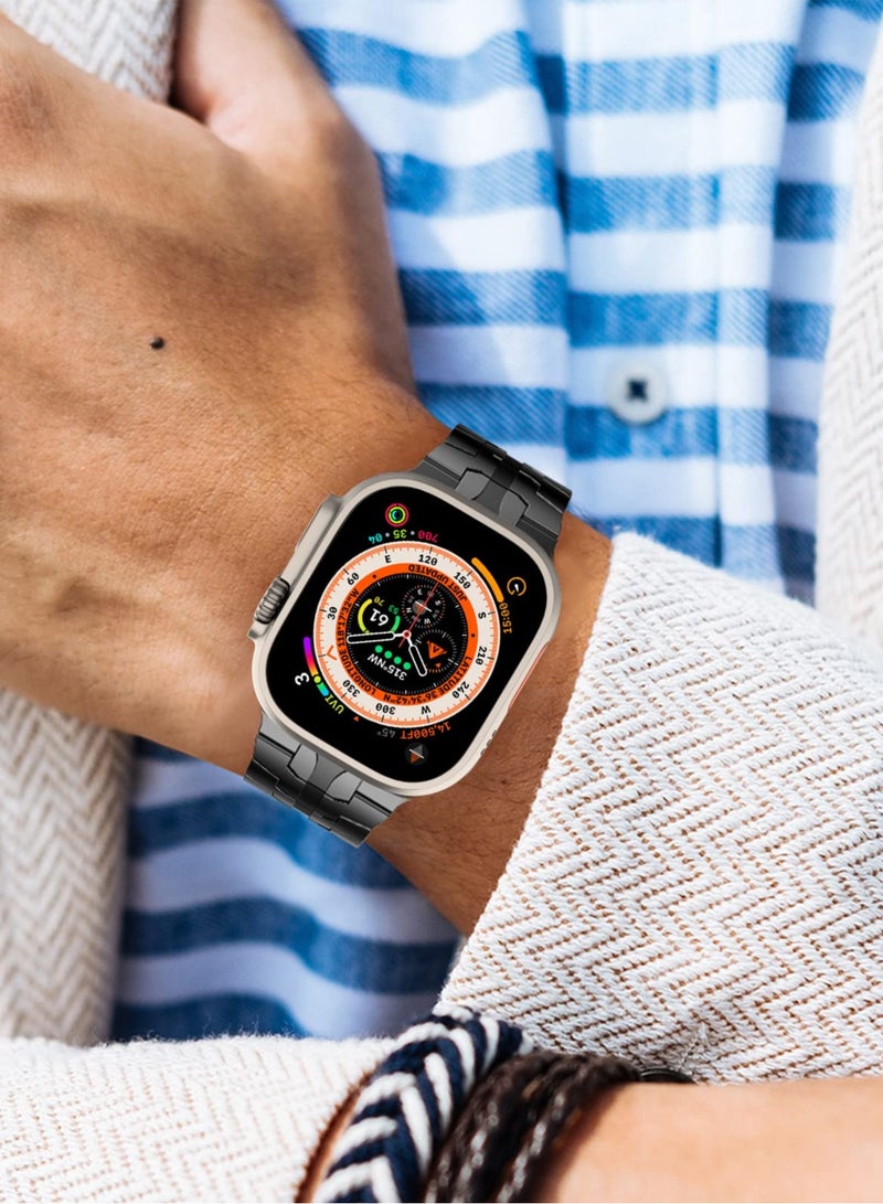 O Ozone (Pack of 2) Titanium Metal Watch Bands Compatible With Apple Watch Series 10 | Ultra 2 | 9 | 8 Ultra | 8 | 7 | 6 | SE, 49/46/45/44/42mm, Staniless Metal Replacement Wristband Strap for Men- Titanium Orange/Black - Image 5