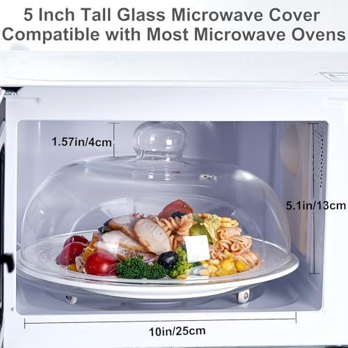 CozyState 10 Inch Borosilicate Glass Microwave Splatter Cover for Food, All Glass Tall Splatter Guard Microwave Plate Light Serving Dish Covers Lid with Handle for Heating Food - Image 4