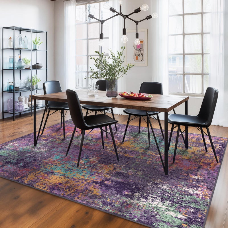 RELEANY Washable Area Rugs 6'x9' Non-Slip Modern Abstract Soft for Living Room Entryway Bedroom Nursery, Print Pattern, Purple Orange Blue Green Rust Red Colorful - Image 2