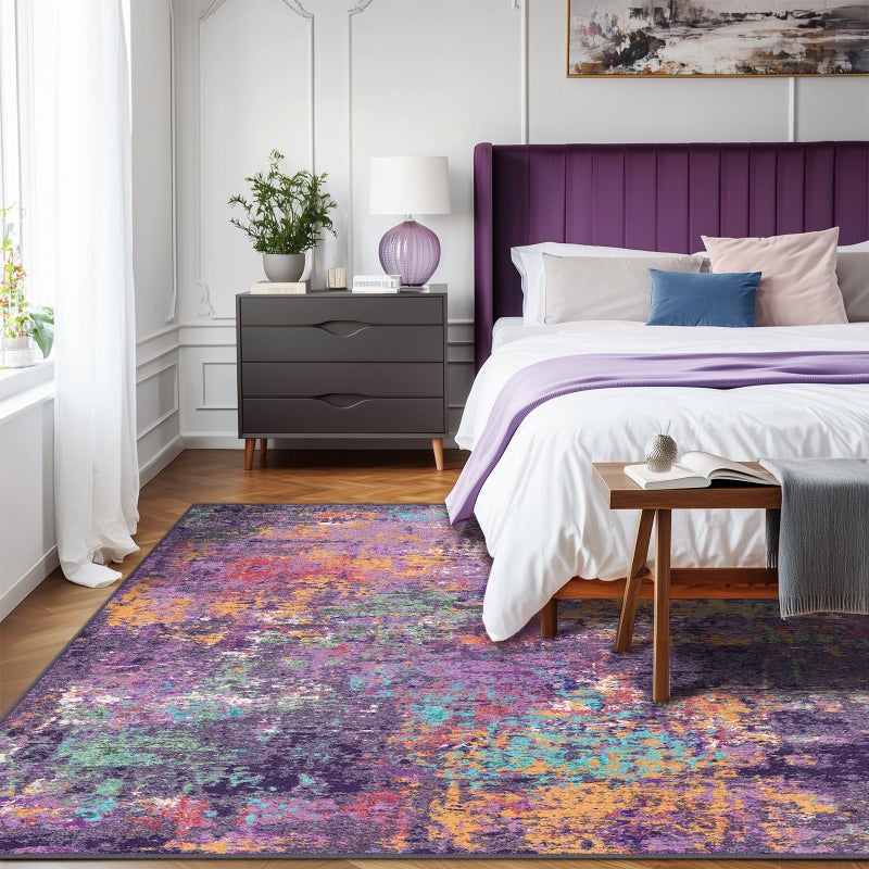 RELEANY Washable Area Rugs 6'x9' Non-Slip Modern Abstract Soft for Living Room Entryway Bedroom Nursery, Print Pattern, Purple Orange Blue Green Rust Red Colorful - Image 3