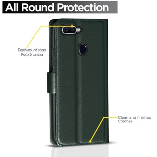 Pikkme Flip Cover for Oppo F9 / F9 Pro / A5 / A5S / A7 / A11K / A12 / Realme 2/2 Pro / U1 Leather Finish |Wallet Stand and Shock Proof | Complete Protection Flip Case(Green) - Image 4