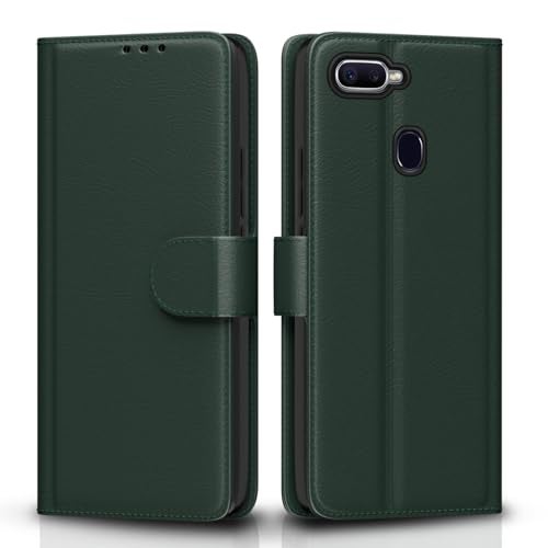 Pikkme Flip Cover for Oppo F9 / F9 Pro / A5 / A5S / A7 / A11K / A12 / Realme 2/2 Pro / U1 Leather Finish |Wallet Stand and Shock Proof | Complete Protection Flip Case(Green) - Image 1