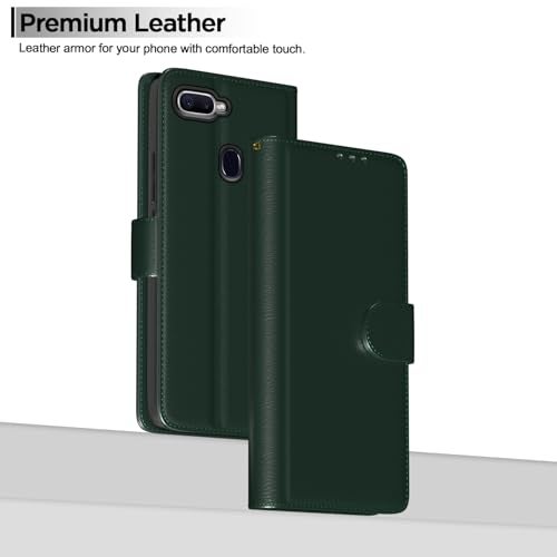 Pikkme Flip Cover for Oppo F9 / F9 Pro / A5 / A5S / A7 / A11K / A12 / Realme 2/2 Pro / U1 Leather Finish |Wallet Stand and Shock Proof | Complete Protection Flip Case(Green) - Image 2