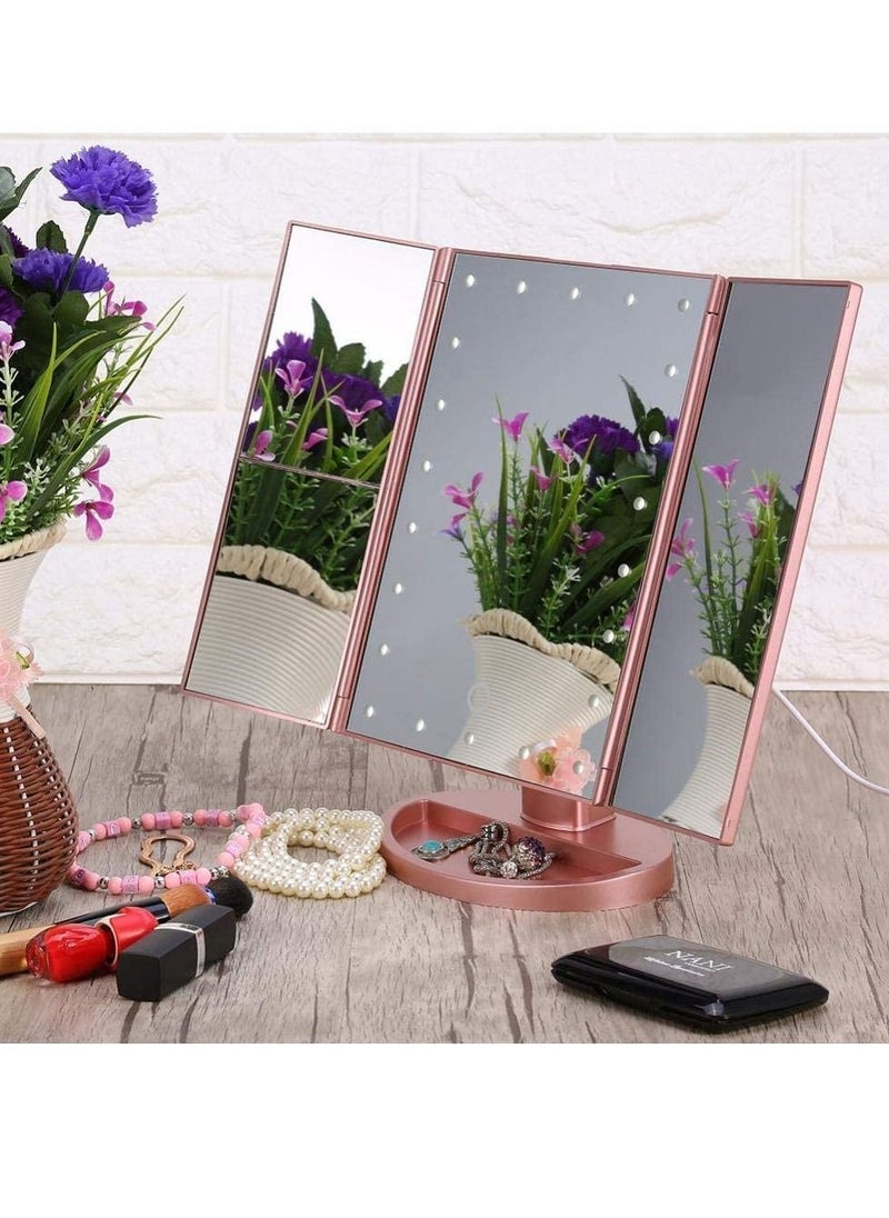 Y&D Makeup Mirror Vanity with Lights, 1x 2X 3X 10X Magnification, Lighted Mirror, Touch Control, Trifold Dual Power Supply, Portable LED Women Gift (Rose Gold)  - Image 4