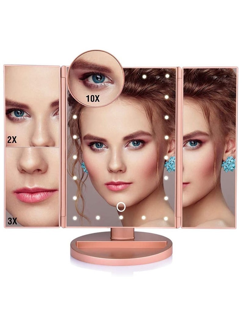 Y&D Makeup Mirror Vanity with Lights, 1x 2X 3X 10X Magnification, Lighted Mirror, Touch Control, Trifold Dual Power Supply, Portable LED Women Gift (Rose Gold)  - Image 3