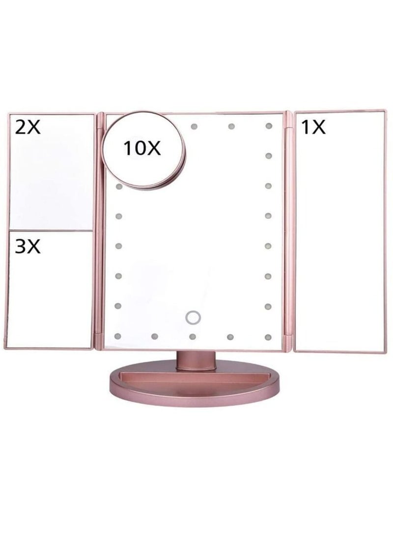 Y&D Makeup Mirror Vanity with Lights, 1x 2X 3X 10X Magnification, Lighted Mirror, Touch Control, Trifold Dual Power Supply, Portable LED Women Gift (Rose Gold)  - Image 1