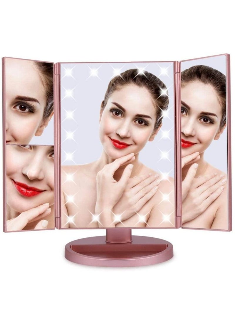 Y&D Makeup Mirror Vanity with Lights, 1x 2X 3X 10X Magnification, Lighted Mirror, Touch Control, Trifold Dual Power Supply, Portable LED Women Gift (Rose Gold)  - Image 5