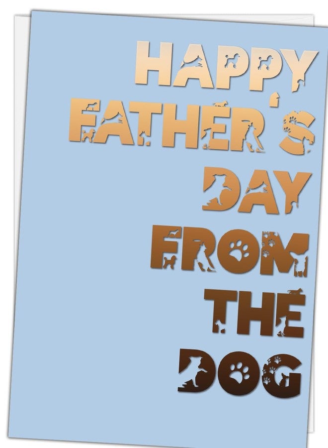 Glory To Dog بطاقة معايدة مضحكة لعيد الأب لمحبي الكلاب – "عيد أب سعيد من الكلب" تصميم عصري مع صور ظلية مخفية للكلاب – من حيوانك الأليف أو عائلتك - Image 5