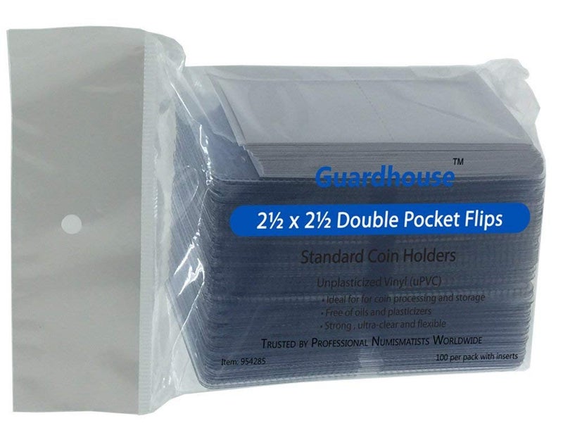 Guardhouse 2.5 x 2.5 Double-Pocket Unplasticized Coin Flips Pack of 100 with Inserts - Image 1