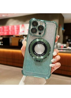 For iPhone 14 Pro Max Invisible Holder Gradient Glitter Magsafe Phone Case(Pine Green)