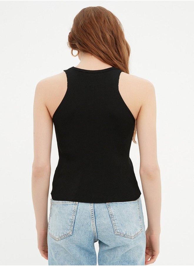 trendyol - Black Ribbed Knit Blouse - Image 1