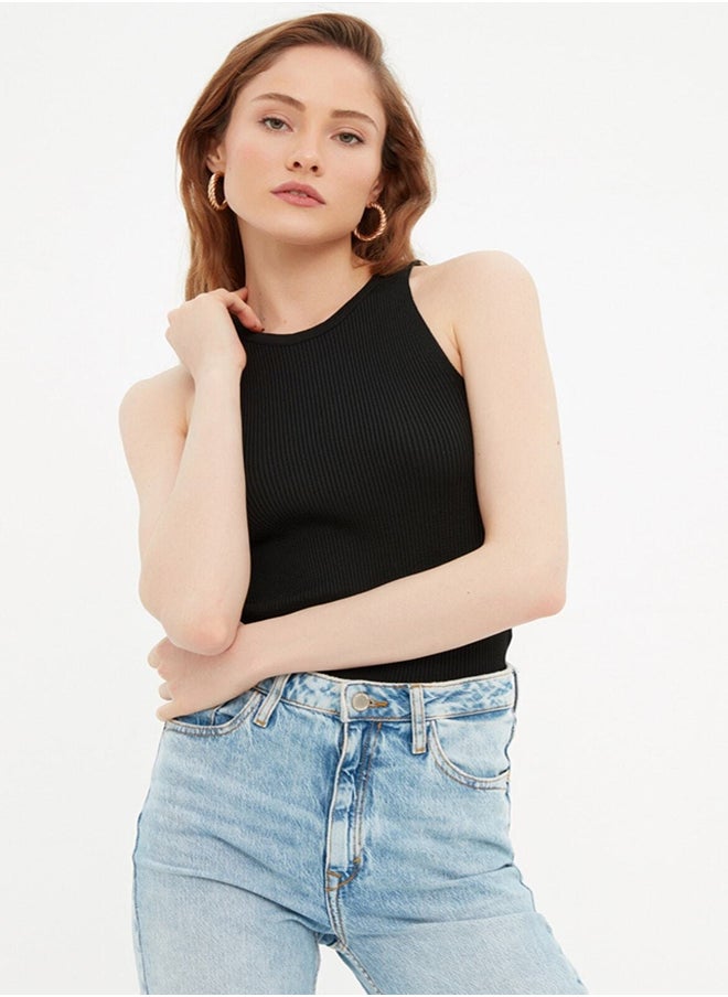 trendyol - Black Ribbed Knit Blouse - Image 1