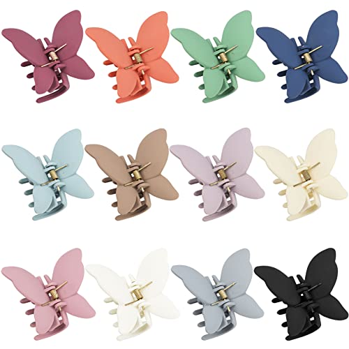 Messen 12 Pcs Cute Butterfly Claw Hair Clips 26 Inch Non Slip Matte Jaw 12 Colors Strong Hold Butterfly Hair Clamps for Women Girls Thick Thin Hair