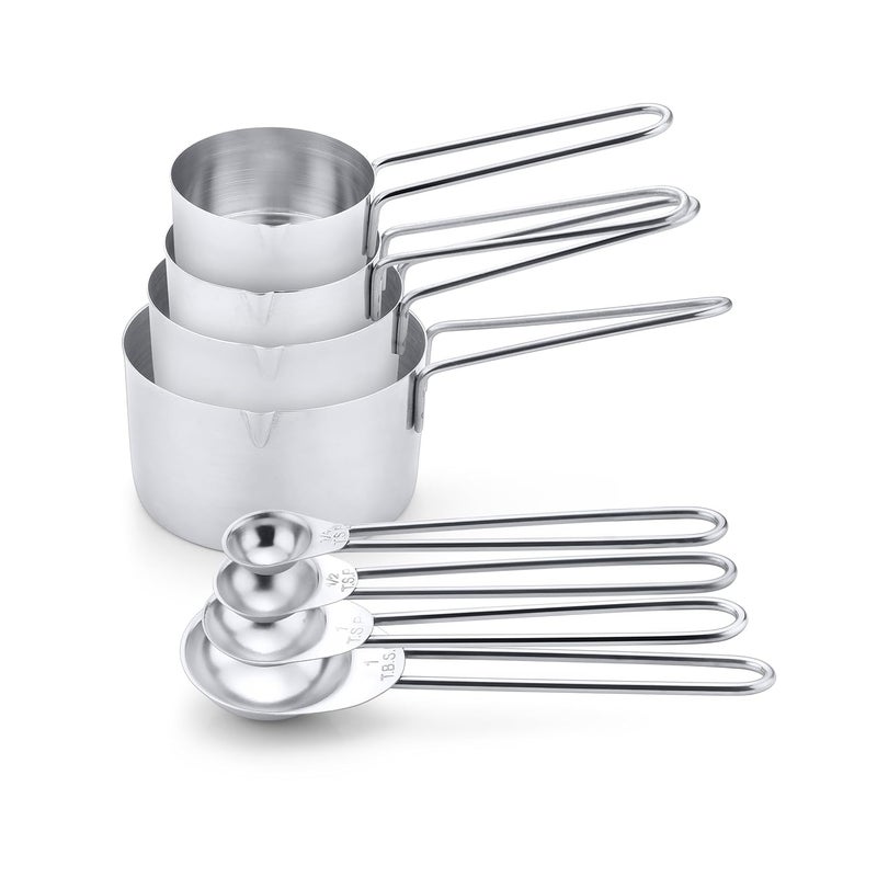 perch Stainless Steel Measuring Cups and Spoons Set for Dry or Liquid/Kitchen Gadgets for Cooking & Baking Cakes | Set of 4 Cups & 4 Spoons | Wire Handle Design - Image 3