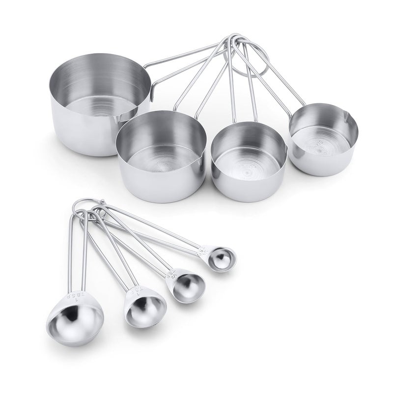 perch Stainless Steel Measuring Cups and Spoons Set for Dry or Liquid/Kitchen Gadgets for Cooking & Baking Cakes | Set of 4 Cups & 4 Spoons | Wire Handle Design - Image 2