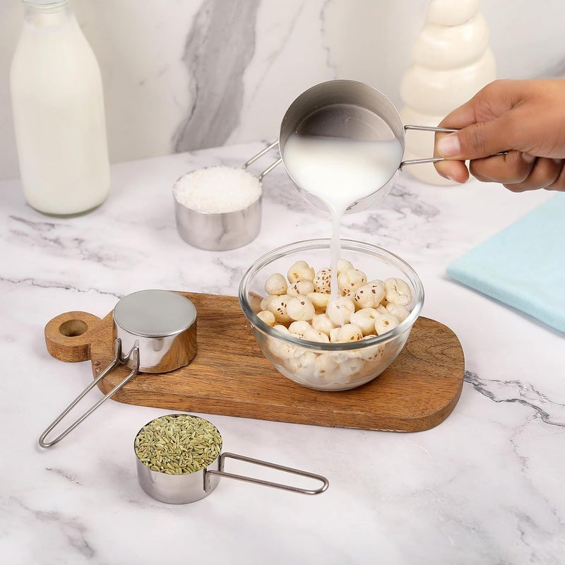 perch Stainless Steel Measuring Cups and Spoons Set for Dry or Liquid/Kitchen Gadgets for Cooking & Baking Cakes | Set of 4 Cups & 4 Spoons | Wire Handle Design - Image 5