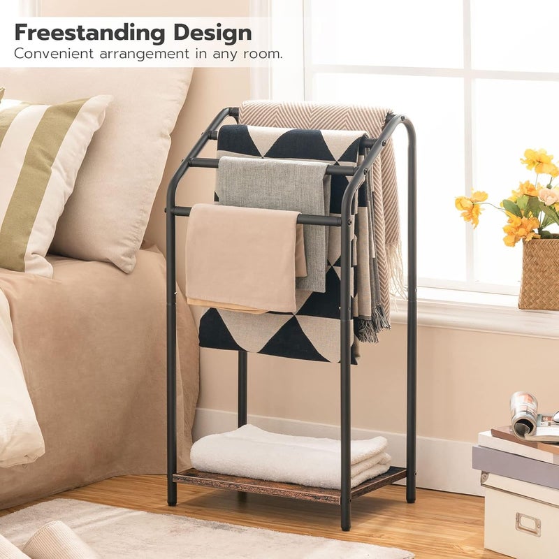 HOOBRO Freestanding Towel Rack, 4 Tier Blanket Rack Stand, Blanket Ladder Holder, Drying and Display Rack, Living Room, Bathroom, Rustic Brown and Black EBF64LB01 - Image 3