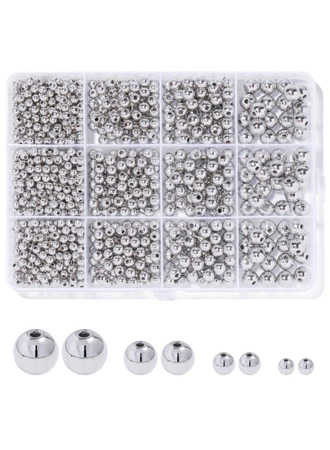 Monigte Silver Beads 1100 Pcs Smooth Round 3/4/6/8mm Silver Filled Beads for Bracelet Jewelry Making - Image 1