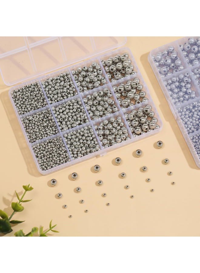 Monigte Silver Beads 1100 Pcs Smooth Round 3/4/6/8mm Silver Filled Beads for Bracelet Jewelry Making - Image 2