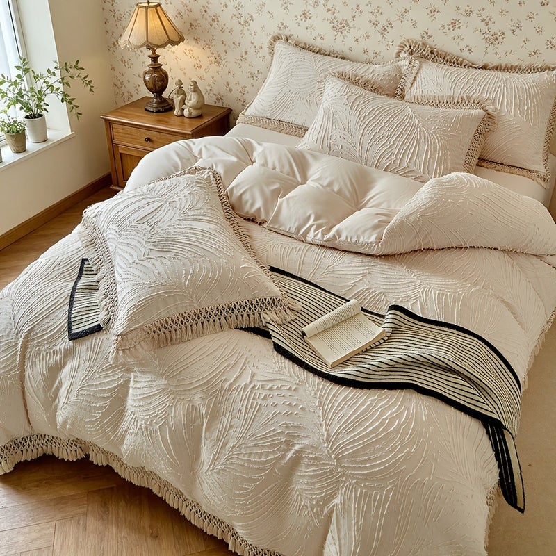 Spring And Summer New Cut Flower Duvet Cover Set 2/3pcs Set (1 Duvet Cover And 1/2 Pillowcase), Tassel Design, Easy Princess Style, Four-Season Bedroom Bedding Duvet Cover Set, with Zipper And Duvet Corner Strap - Image 3
