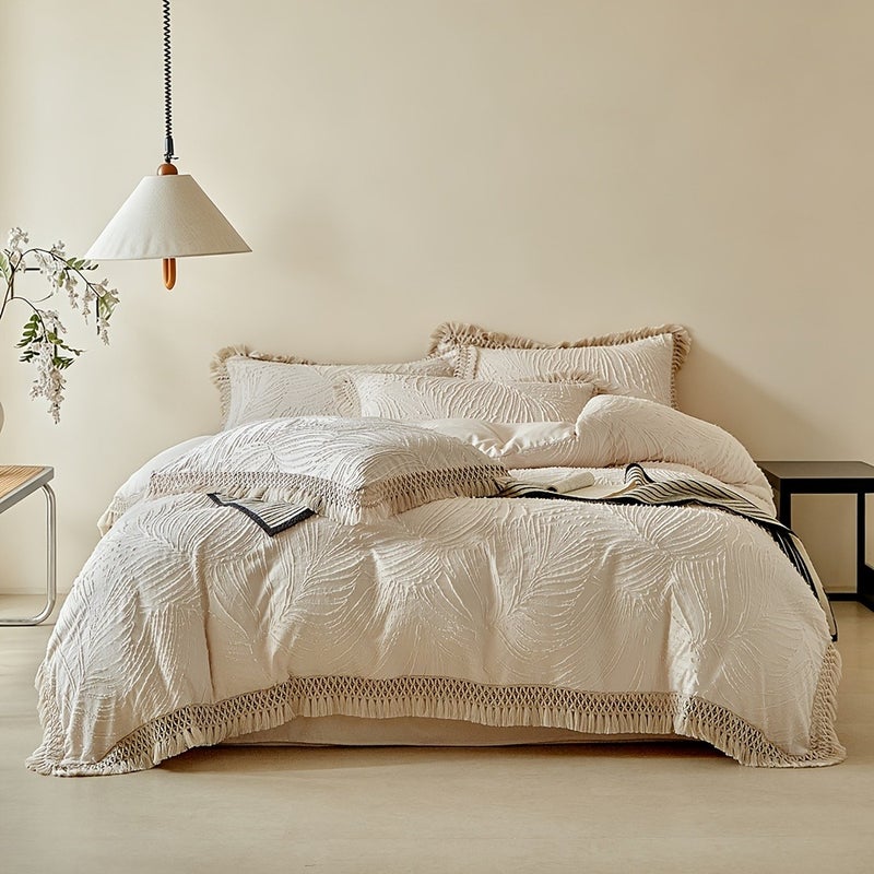 Spring And Summer New Cut Flower Duvet Cover Set 2/3pcs Set (1 Duvet Cover And 1/2 Pillowcase), Tassel Design, Easy Princess Style, Four-Season Bedroom Bedding Duvet Cover Set, with Zipper And Duvet Corner Strap - Image 5