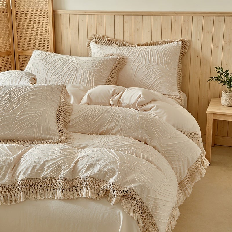 Spring And Summer New Cut Flower Duvet Cover Set 2/3pcs Set (1 Duvet Cover And 1/2 Pillowcase), Tassel Design, Easy Princess Style, Four-Season Bedroom Bedding Duvet Cover Set, with Zipper And Duvet Corner Strap - Image 2